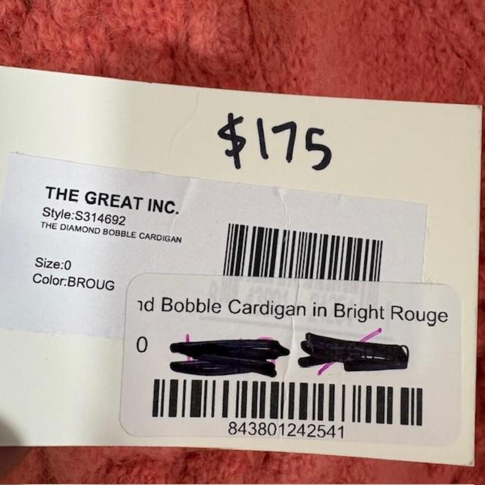 THE GREAT. Cardigan Sweater Womens 0 Red Alpaca Polyamide Crewneck Bobble Knit - Picture 5 of 9